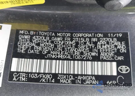 2020 Toyota C-Hr Xle z USA, uszkodzony, nr VIN JTNKHMBX4L1067276